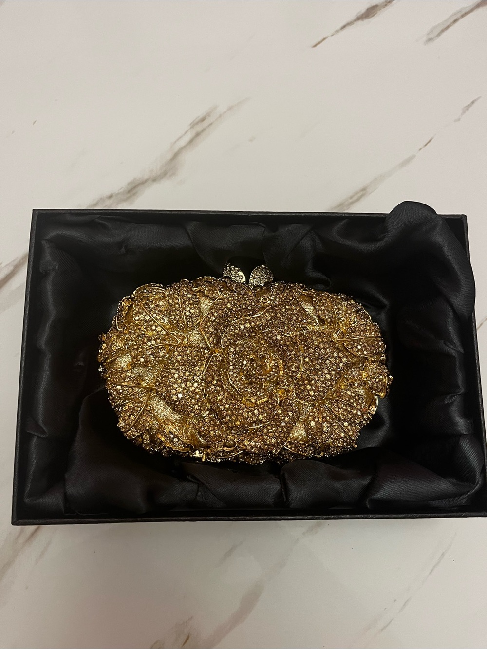 Gold Crystal Floral Evening Clutch